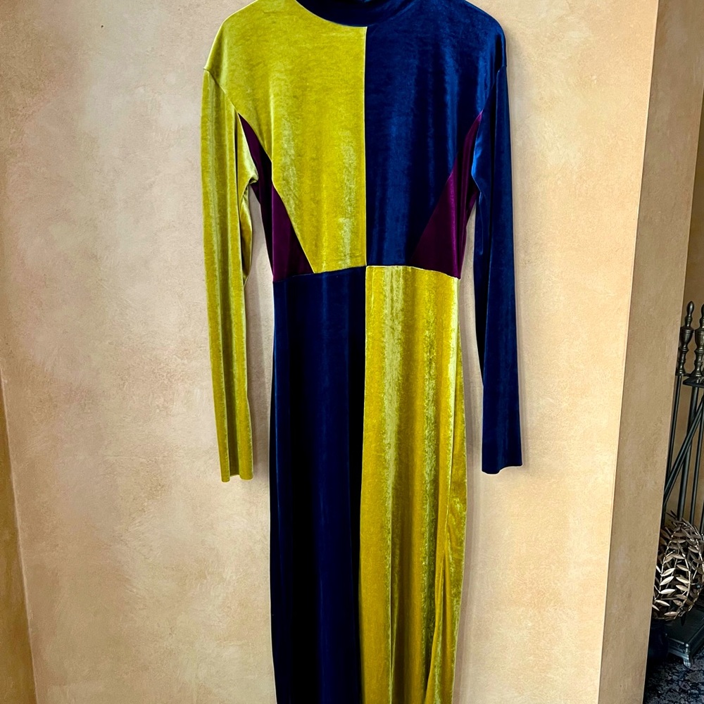 Zara Velvet Color Block Dress size Large - Picture 4 of 11